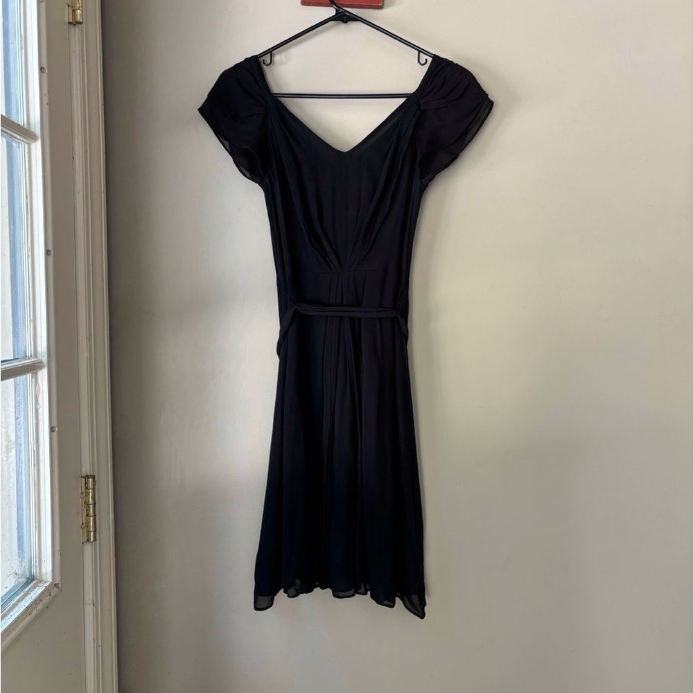 Talbots Black 100% Silk Mini Tie Flutter Sleeve Dress 4P